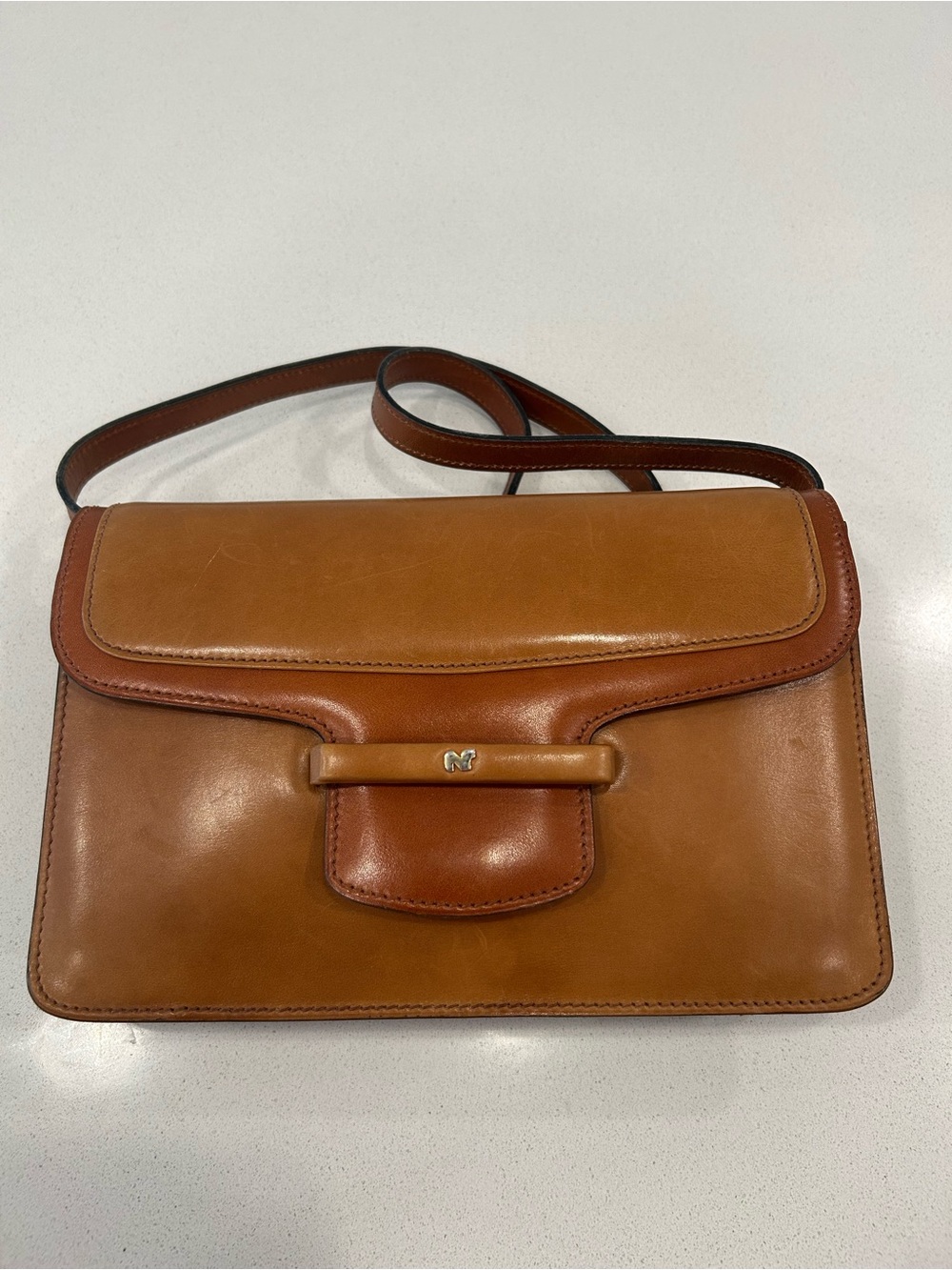 Old Money Vintage Nina Ricci Leather Shoulder Flap Bag Classic Brown 60s-70s